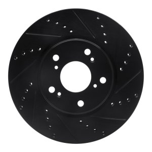 Honda Accord Coupe Brake Rotor (1) - Front Right - R1 Concepts - Drilled & Slotted - Black - `13-`22